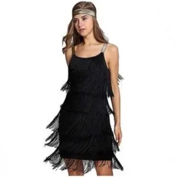 L'VOW Women’s Size 3XL Black Fringe Flapper Dress - Picture 1 of 10